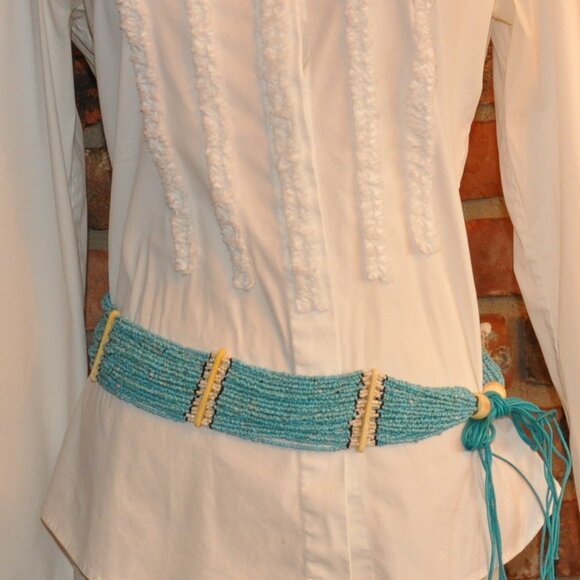 Multi Strand Hand beaded Turquoise & Bone Statement Necklace (Hip Hugger Belt) - Picture 4 of 7